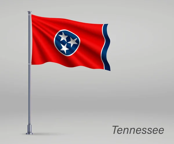 Drapeau Agitant Tennessee État Des États Unis Sur Mât Modèle — Image vectorielle