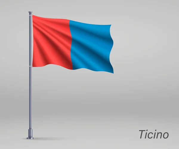 Lambaikan Bendera Ticino Kanton Swiss Tiang Bendera Templat Untuk Hari - Stok Vektor