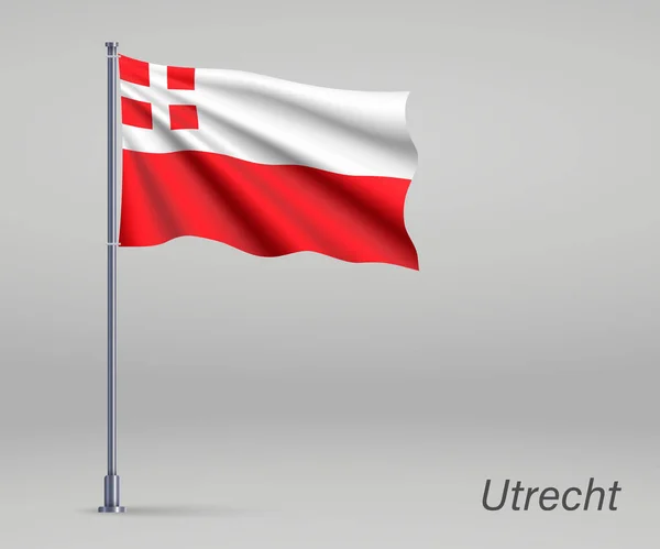 Ondeando Bandera Utrecht Provincia Holanda Asta Bandera Plantilla Independencia — Vector de stock