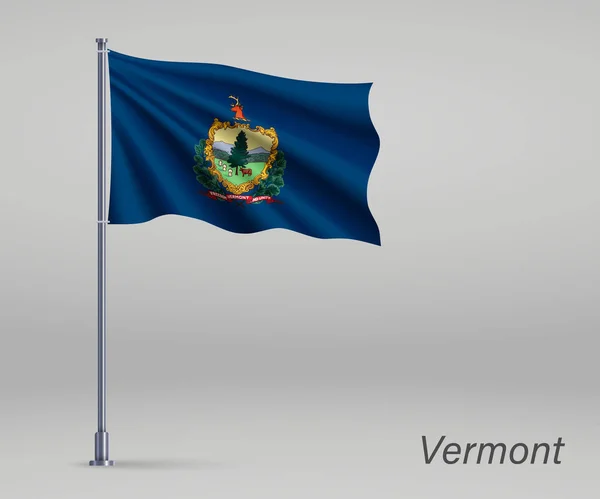 Sventolando Bandiera Del Vermont Stato Degli Stati Uniti Pennone Modello — Vettoriale Stock