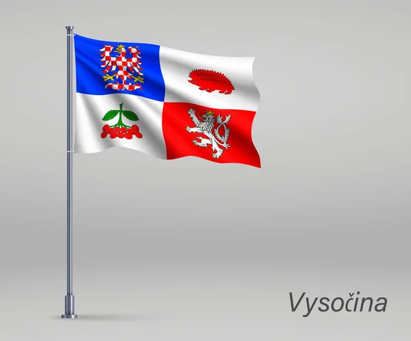 在旗杆上飘扬着捷克共和国Vysocina地区的国旗 独立日模板 — 图库矢量图片