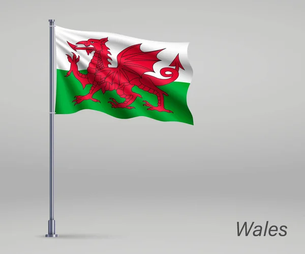 Wales Zászlajának Lobogtatása Egyesült Királyság Területe Zászlórúdon Függetlenségi Nap Sablonja — Stock Vector