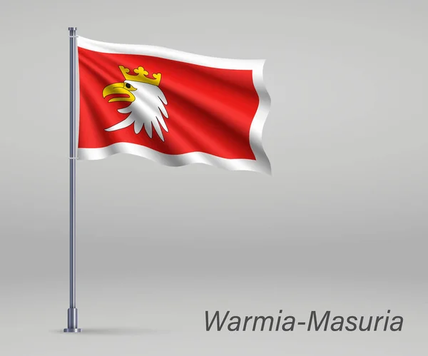 Κυματιστή Σημαία Της Warmia Masuria Voivodeship Επαρχία Της Πολωνίας Κοντάρι — Διανυσματικό Αρχείο