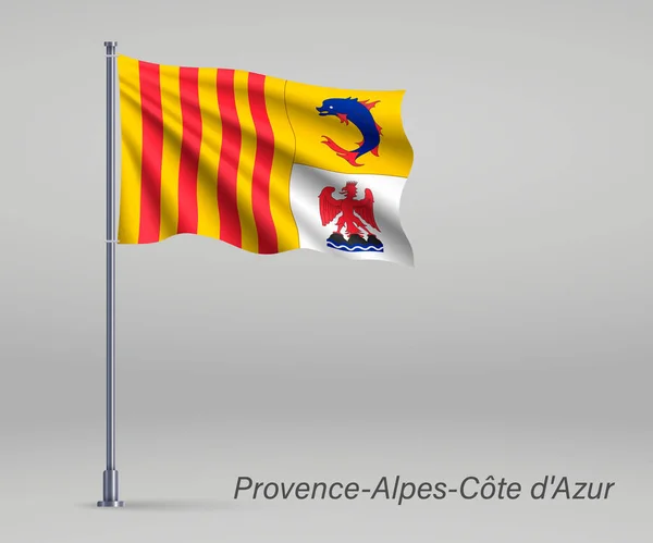 Viftande Flagga Provence Alpes Cote Azur Regionen Frankrike Flaggstången Mall — Stock vektor