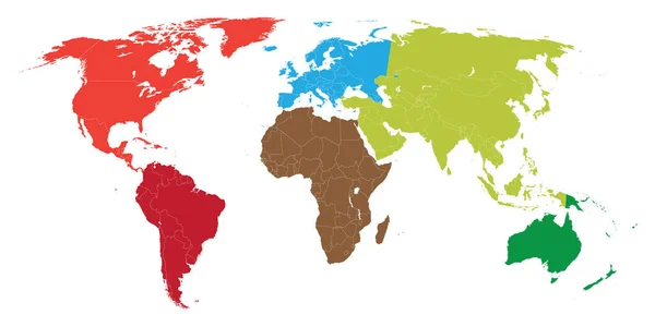 Mapa del mundo con fronteras todos los países y continentes — Vector de stock