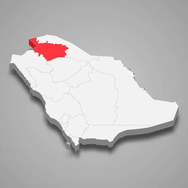 サウジアラビア3Dアイソメトリックマップ内のAl Jawf地域の場所 — ストックベクタ