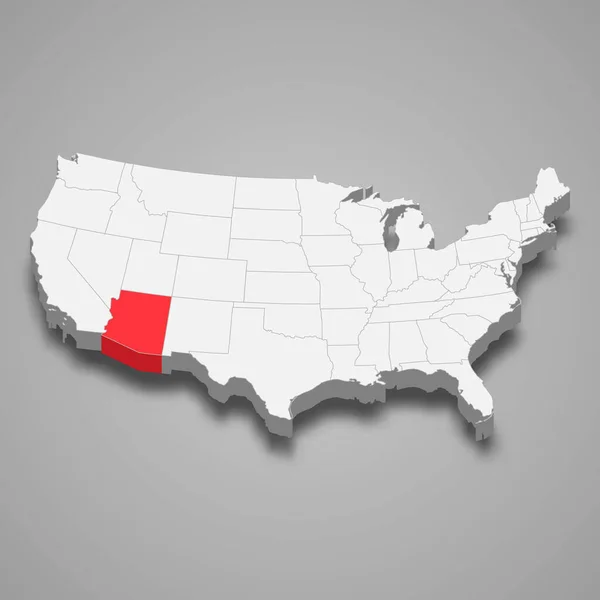 亚利桑那州在美国3D等距地图中的位置 — 图库矢量图片
