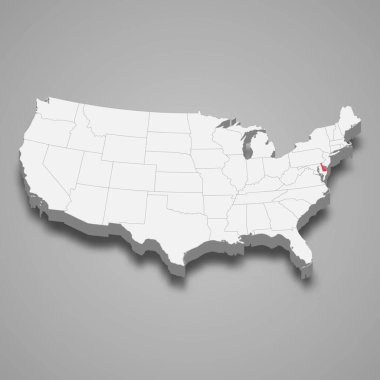 Delaware durum konumu ABD içinde 3d izometrik harita