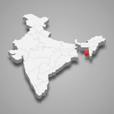 Hindistan 'daki Tripura durum konumu 3d izometrik harita