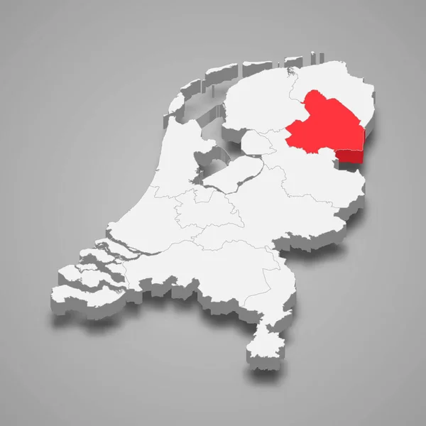 Drenthe Provincia Ubicación Dentro Países Bajos Mapa Isométrico — Vector de stock