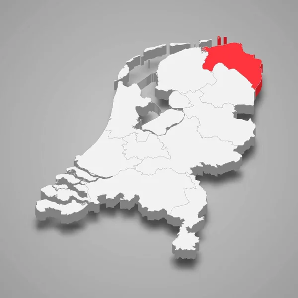 Groninga Provincia Ubicación Dentro Países Bajos Mapa Isométrico — Vector de stock