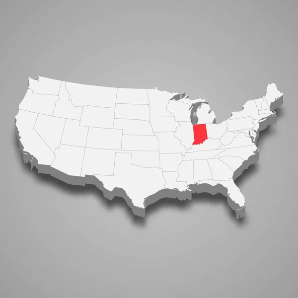 Ubicación Del Estado Indiana Dentro Estados Unidos Mapa Isométrico — Vector de stock