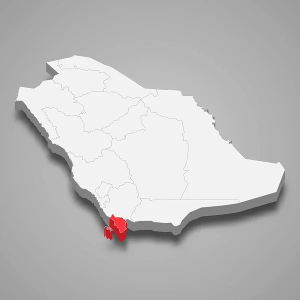 サウジアラビア内のジザン地域の位置 3Dアイソメトリックマップ — ストックベクタ