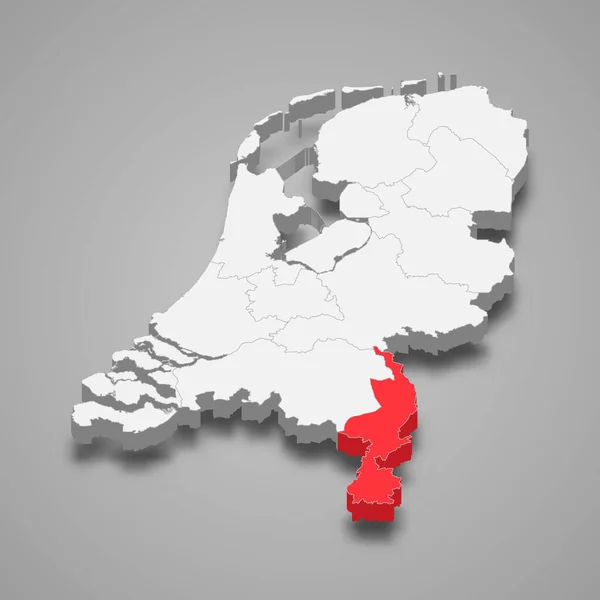 オランダ3次元アイソメトリックマップ内のLimburg州の場所 — ストックベクタ