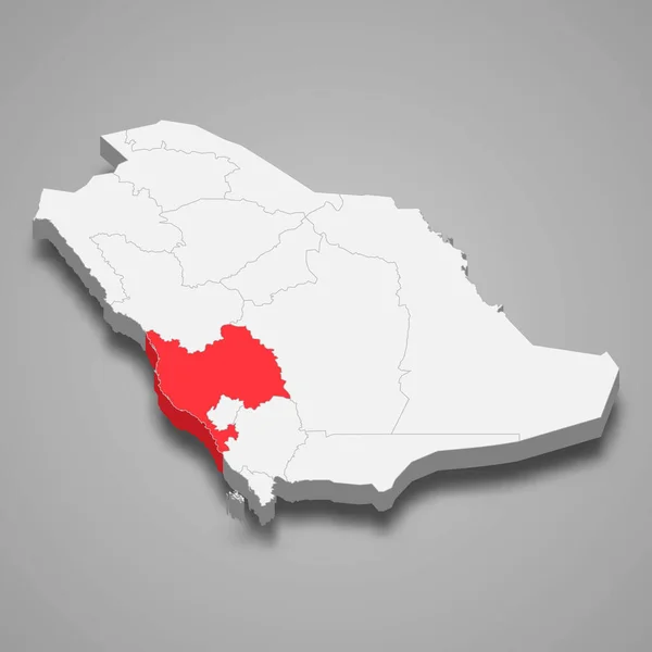 サウジアラビア3Dアイソメトリックマップ内のメッカ地域の場所 — ストックベクタ