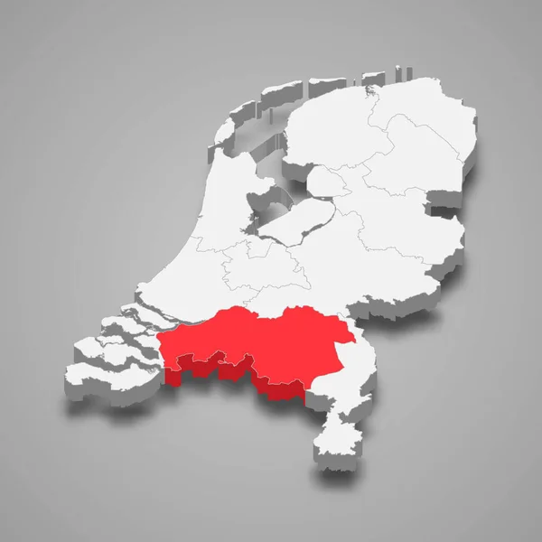 Brabante Septentrional Provincia Ubicación Dentro Países Bajos Mapa Isométrico — Vector de stock