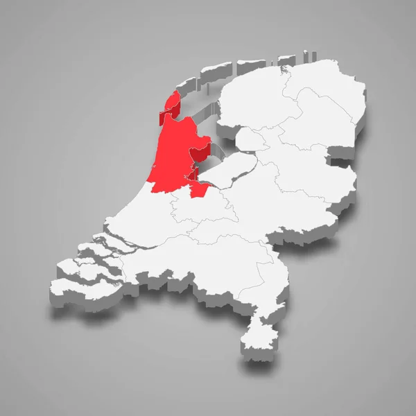 オランダ内の北オランダ州の位置 3Dアイソメトリックマップ — ストックベクタ
