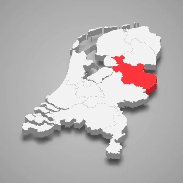 オランダ内のOverijssel州の位置 3Dアイソメトリックマップ — ストックベクタ