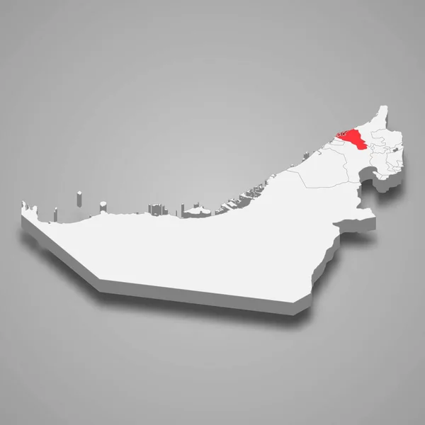 アラブ首長国連邦3Dアイソメトリックマップ内のUmm Quwain首長国の位置 — ストックベクタ