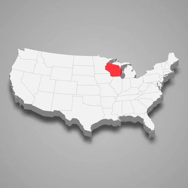 威斯康星州在美国3D等距地图中的位置 — 图库矢量图片