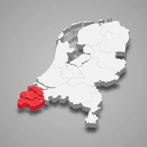 Provincie Zeeland Locatie Binnen Nederland Isometrische Kaart — Stockvector