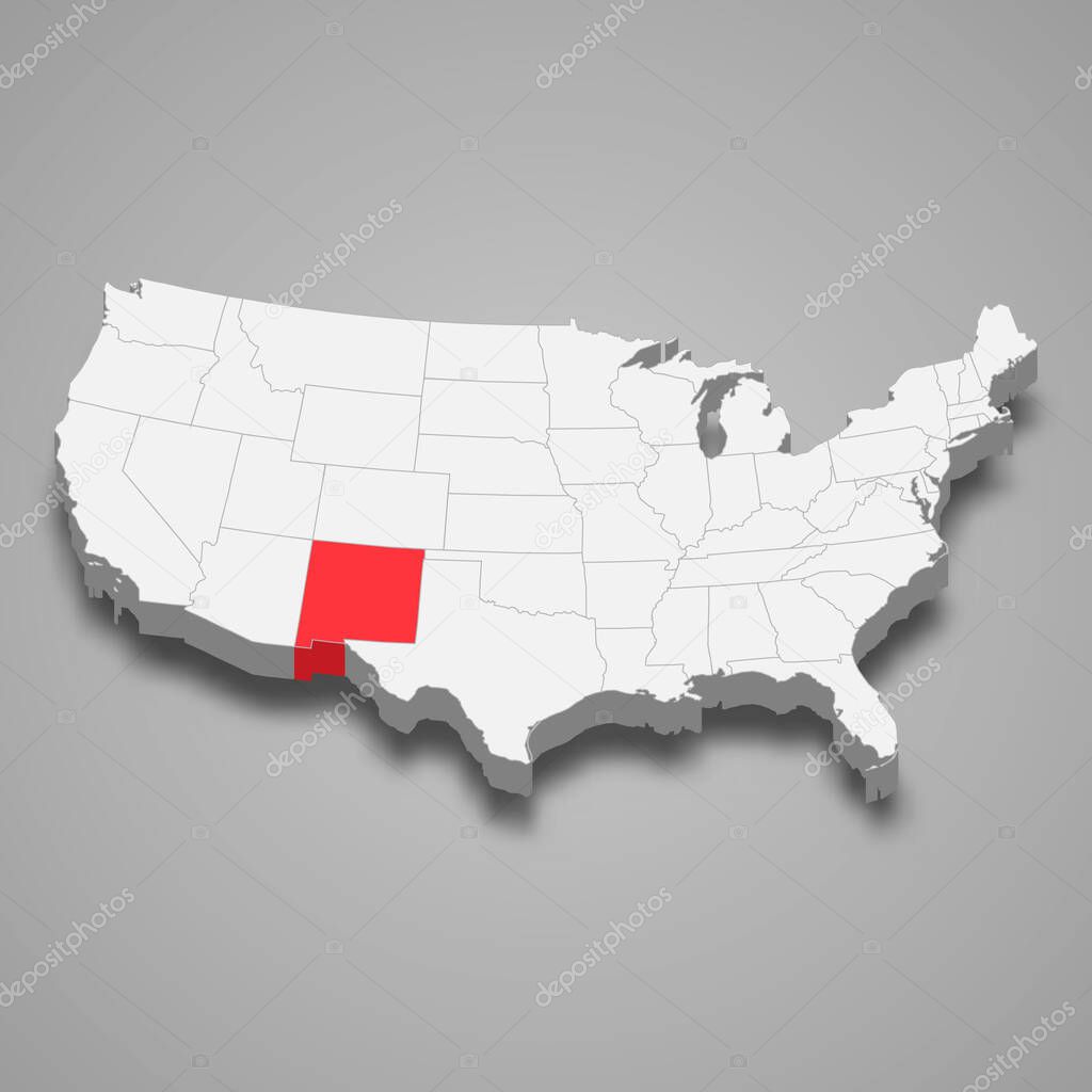 New Mexico state location within United States 3d isometric map