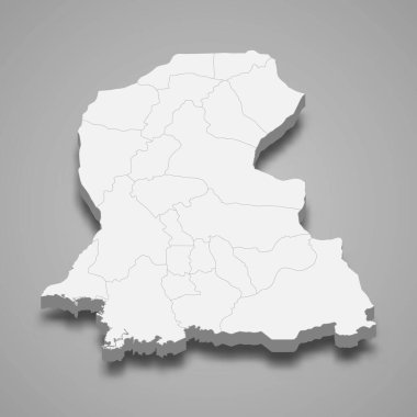 Sindh 'in 3d izometrik haritası Pakistan' ın bir vilayetidir.