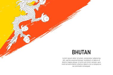 Grunge, Bhutan bayrağıyla fırça darbesi almış. Pankart ya da poster şablonu.