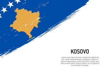 Grunge arka planda Kosova bayrağıyla fırça darbesi uyguluyor. Pankart ya da poster şablonu.