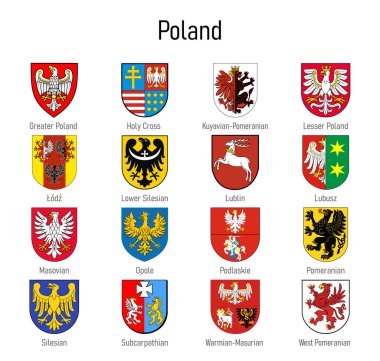 Coat of arms of the voivodship of Poland, All Polish regions emblem collection clipart