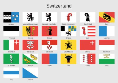 Set Flags of the cantons of Switzerland, All Swiss regions flag collection clipart