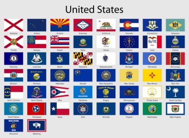 Set Flags of the states of USA , All United States regions flag collection clipart