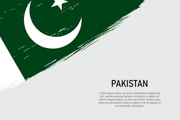 Grunge Pakistan Bayrağıyla Fırça Darbesi Almış Pankart Poster Şablonu — Stok Vektör