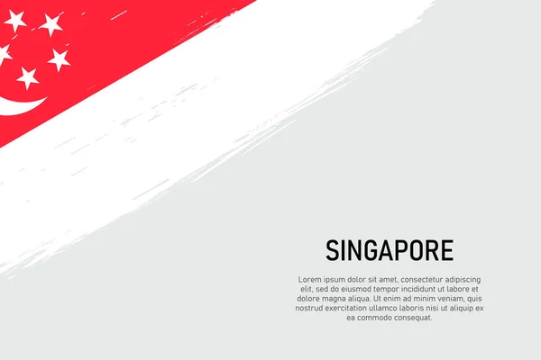 Grunge Style Coup Pinceau Fond Avec Drapeau Singapour Modèle Bannière — Image vectorielle