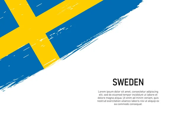 Grunge Style Coup Pinceau Fond Avec Drapeau Suède Modèle Bannière — Image vectorielle