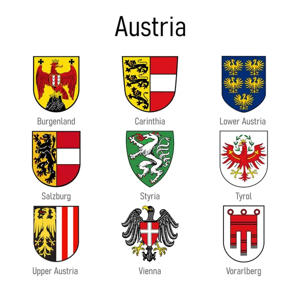 Escudo Los Estados Austria Colección Emblemas Todas Las Regiones Austriacas — Archivo Imágenes Vectoriales