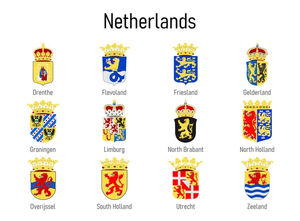 Escudo Provincia Países Bajos Todas Las Regiones Holandesas Colección Emblema — Archivo Imágenes Vectoriales