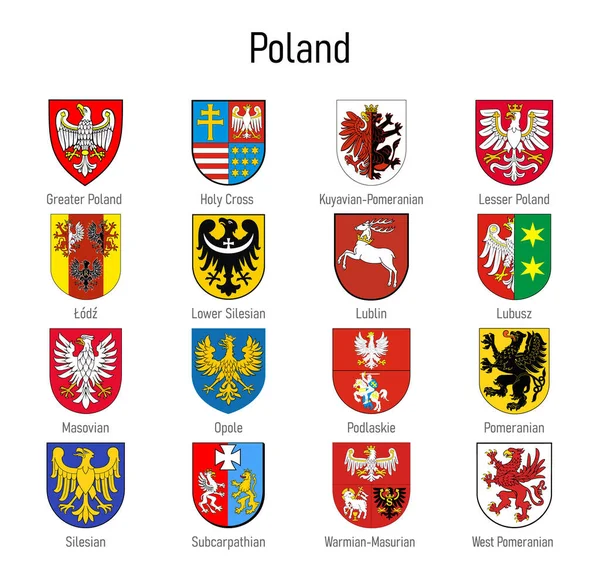 Brasão Armas Voivodia Polônia Todas Regiões Polonesas Coleção Emblemas — Vetor de Stock