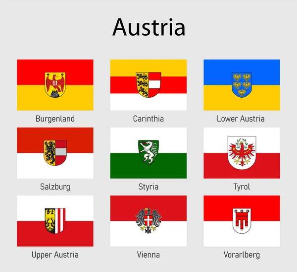Fahnenset Der Länder Österreich Alle Österreichischen Regionen Fahnensammlung — Stockvektor