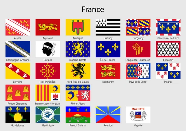 Conjunto Bandeiras Província França Todas Regiões Francesas Bandeira Coleção —  Vetores de Stock