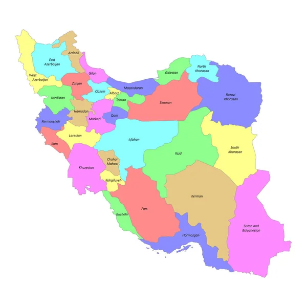 Высококачественная Красочная Карта Ирана Границами Регионов — стоковый вектор