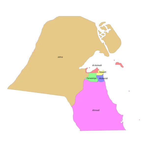 Mappa Colorata Alta Qualità Etichettata Del Kuwait Con Confini Delle — Vettoriale Stock