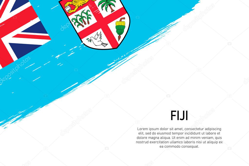 Grunge styled brush stroke background with flag of Fiji. Template for banner or poster.