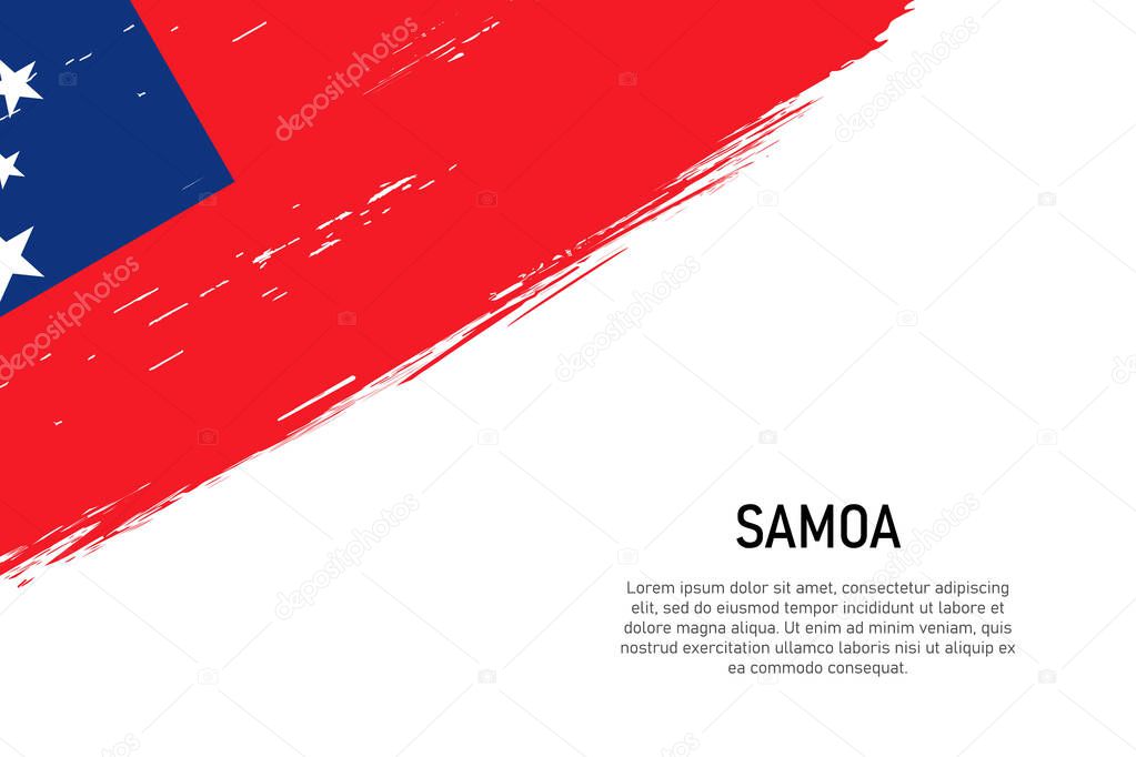 Grunge styled brush stroke background with flag of Samoa. Template for banner or poster.