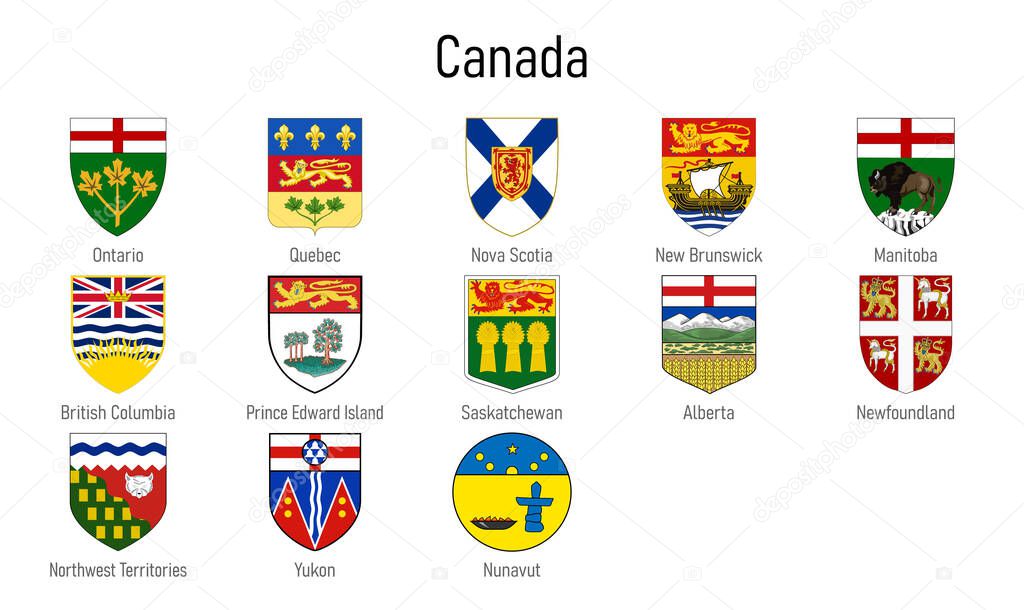 Coat of arms of the provinces of Canada, All Canadian regions emblem collection