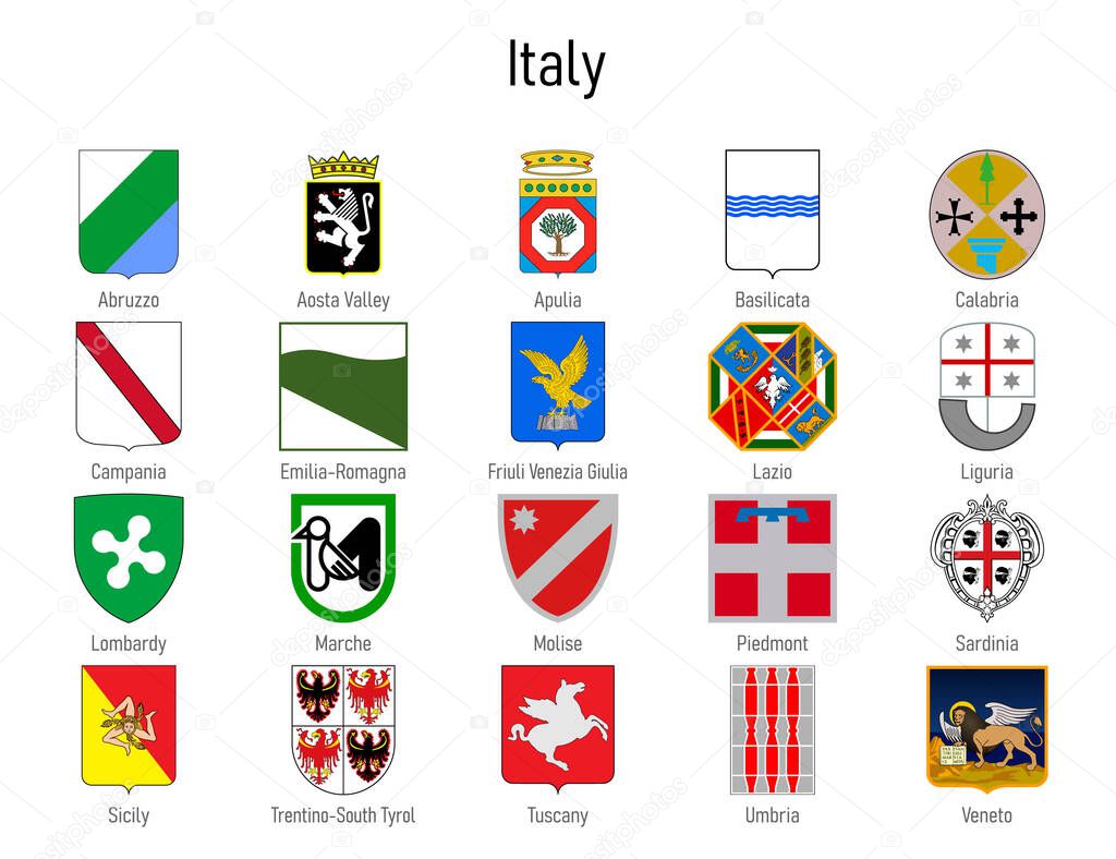 Coat of arms of the state of Italy, All Italian regions emblem collection
