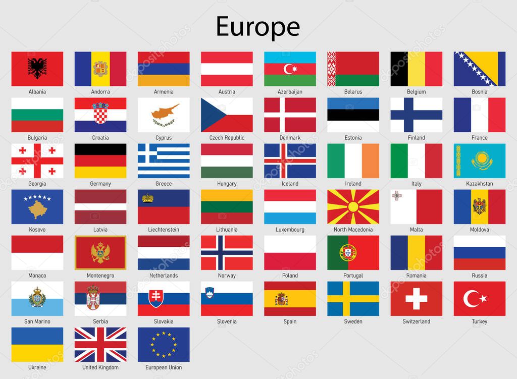 Set of flags European countries, All Europe flag collection
