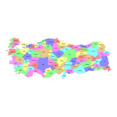 High quality colorful labeled map of Turkey with borders of the regions clipart
