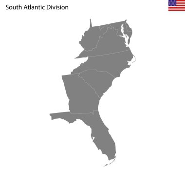 Amerika Birleşik Devletleri 'nin Güney Atlantik bölünmesinin yüksek kalite haritası.
