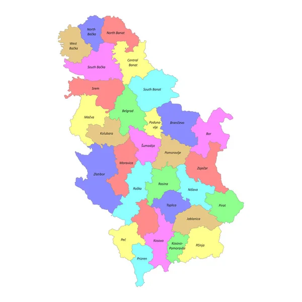 Bölgelerin Sınırlarıyla Sırbistan Yüksek Kaliteli Etiketli Haritası — Stok Vektör